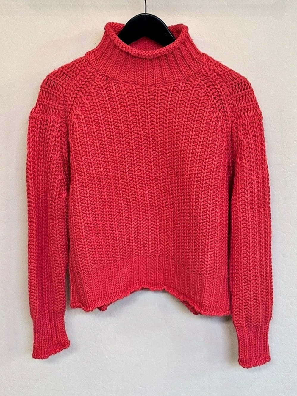 MINKPINK Stevie Chunky Knit Turtleneck Sweater Coral Red XS